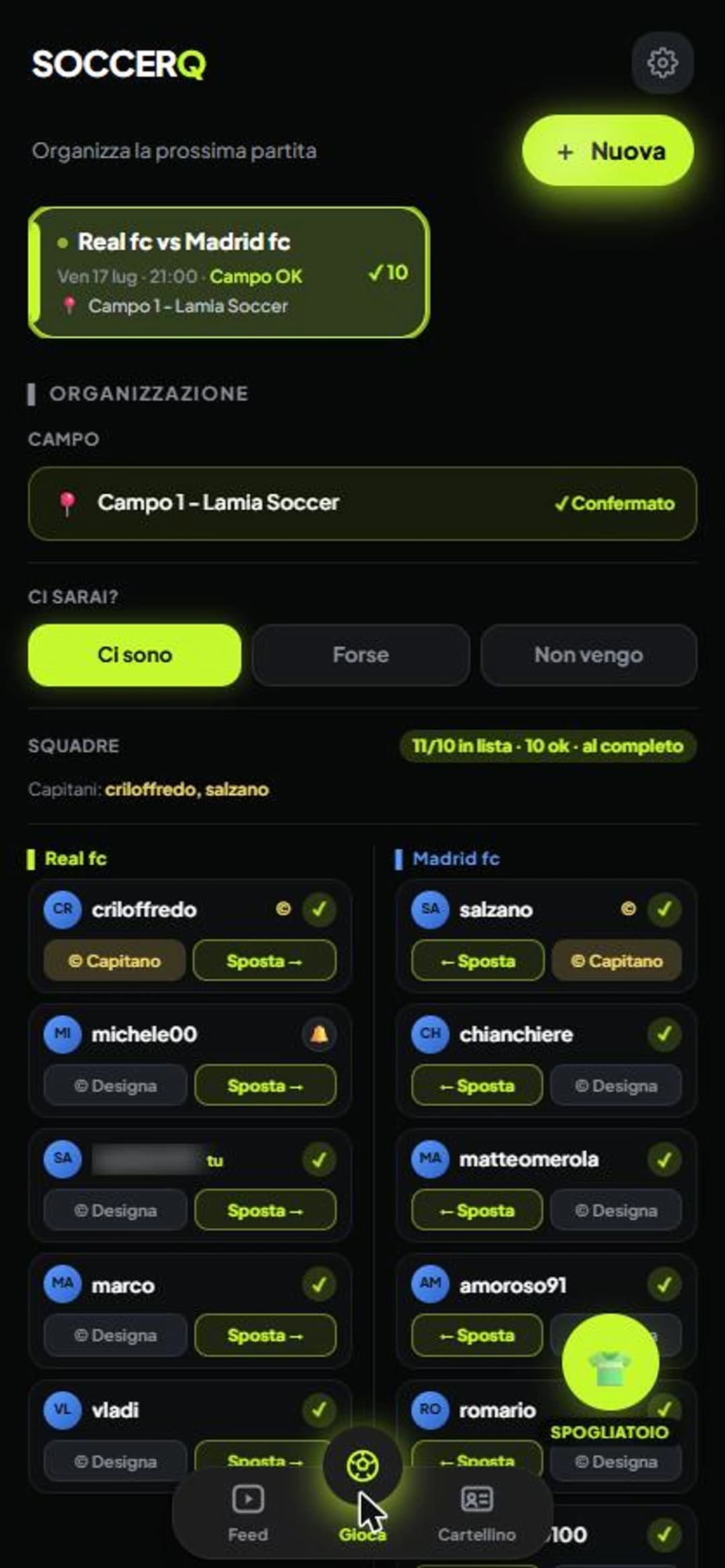 SoccerQ app — Match day